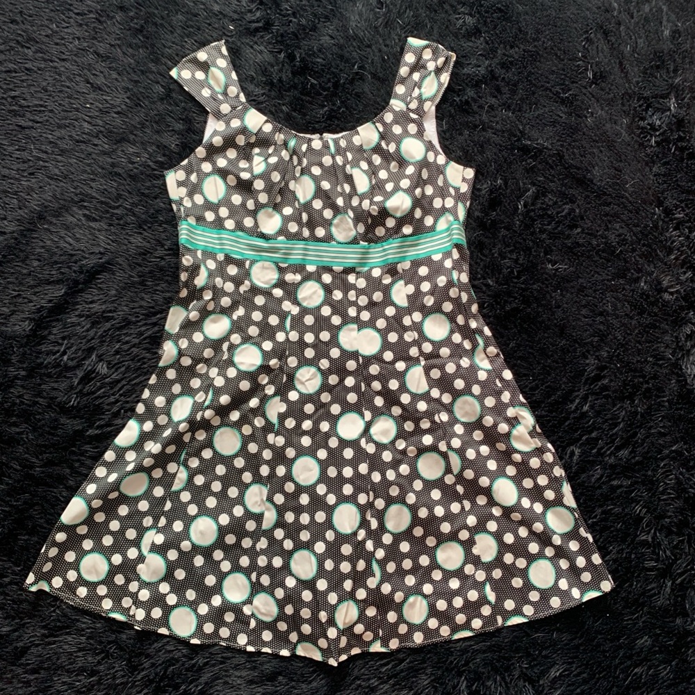 Black, White and Teal Polka Dot Sleeveless Dress